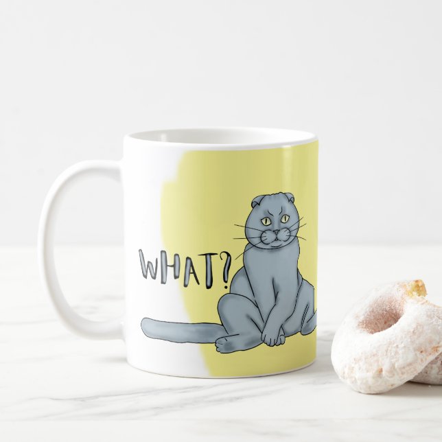 Caneca De Café Gato escocês engraçado (Com Donut)