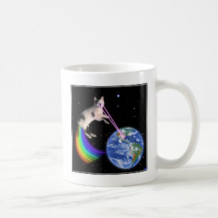 Caneca De Café Gato Espacial Arco-íris Laser
