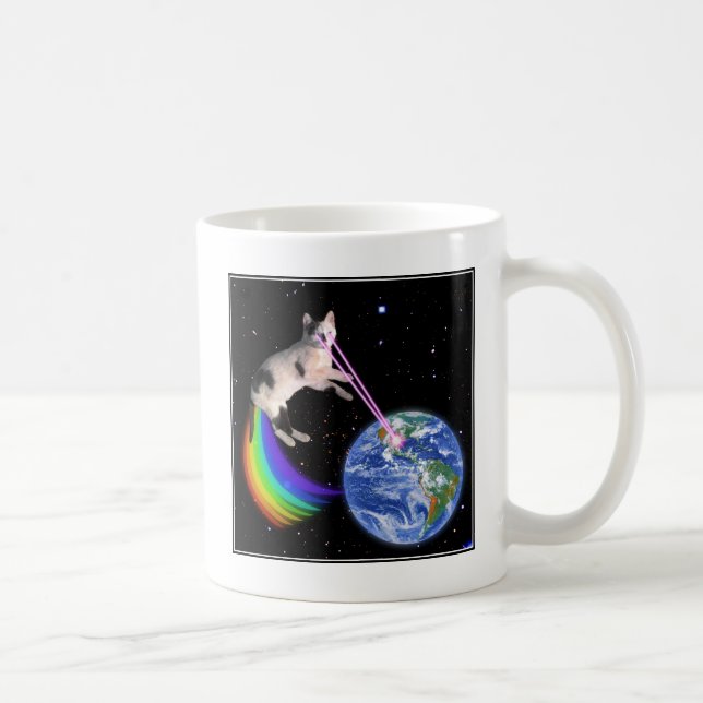 Caneca De Café Gato Espacial Arco-íris Laser (Direita)