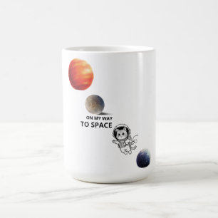 Caneca De Café Gato Espacial Astronauta Fofo Flutuando na Galáxia