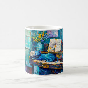 Caneca De Café Gato está Dormindo no Piano