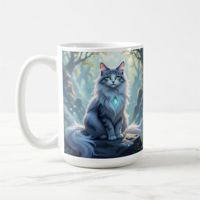 Caneca De Café Gato Fantasia Majestoso com Aura Mística – Alta F (Esquerda)