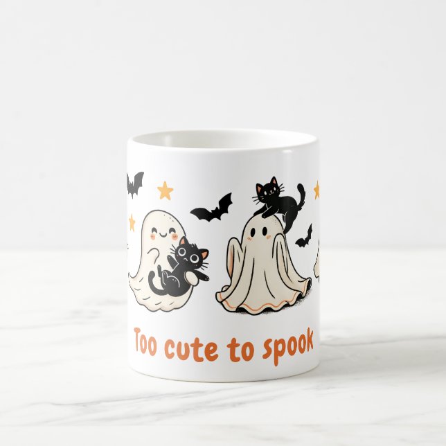 Caneca De Café Gato Fantasma Cute de Halloween - Presente de Qued (Centro)