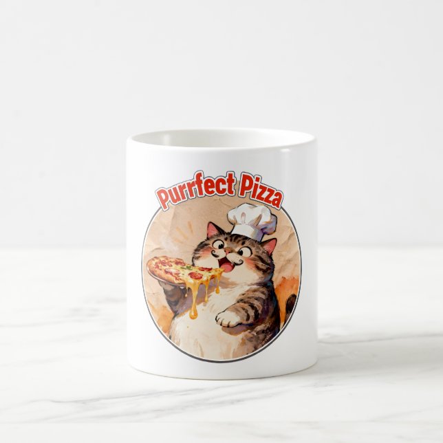 Caneca De Café Gato Feliz Chef com Pizza (Centro)