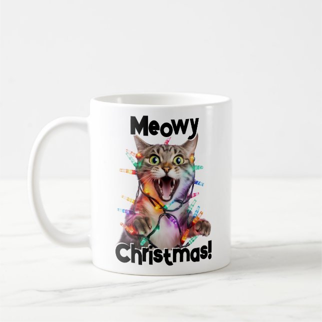 Caneca De Café Gato Feliz de Natal, Mug Engraçado Presente (Esquerda)