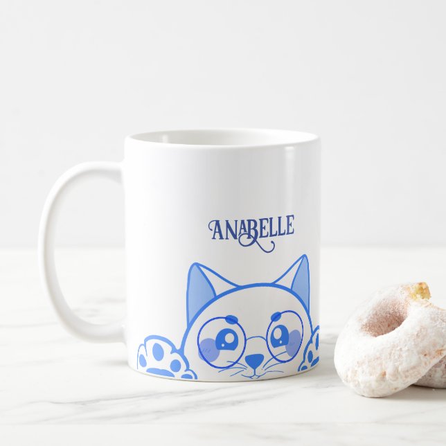 Caneca De Café Gato Feliz E Bonito Com Óculos Redondos (Com Donut)