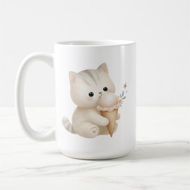 Caneca De Café Gato Feliz Pawsitivamente Doce com Cone Sorvete (Esquerda)
