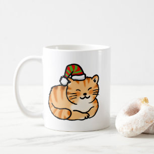 Caneca De Café Gato Festivo de Natal - Gato Fofo com Chapéu de Pa