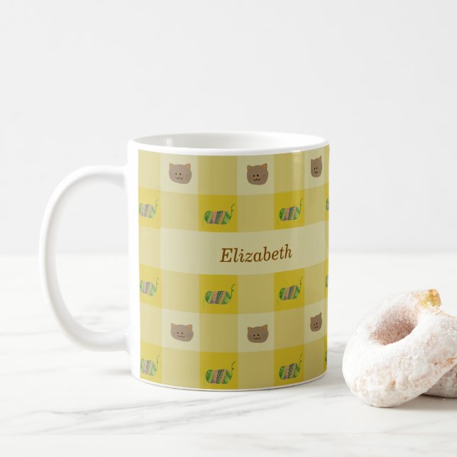 Caneca De Café Gato & Fio Personalizar Nome (Com Donut)