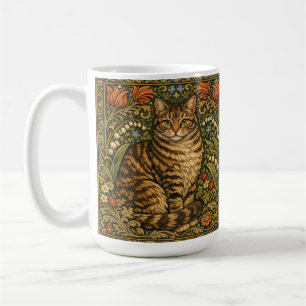 Caneca De Café Gato floral botânico vintage elegante
