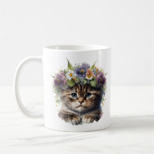 Caneca De Café Gato Floral de Cólvora