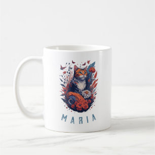 Caneca De Café Gato Floral de Gatinho Simples Personalizado
