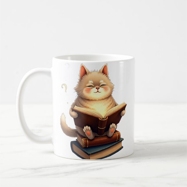 Caneca De Café Gato Flutuando no Espaço Lendo Livro Constelação C (Esquerda)