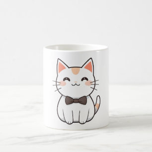 Caneca De Café Gato Fofo com Gravata Borboleta Design Kawaii