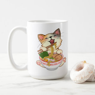 Caneca De Café Gato Fofo Comendo Ramen Desenho Animado Divertido