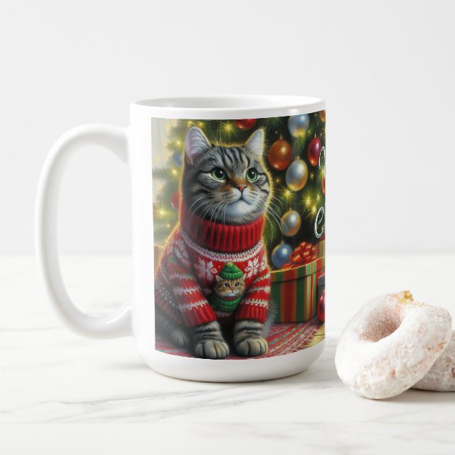Caneca De Café Gato Fofo de Suéter de Natal  (Com Donut)