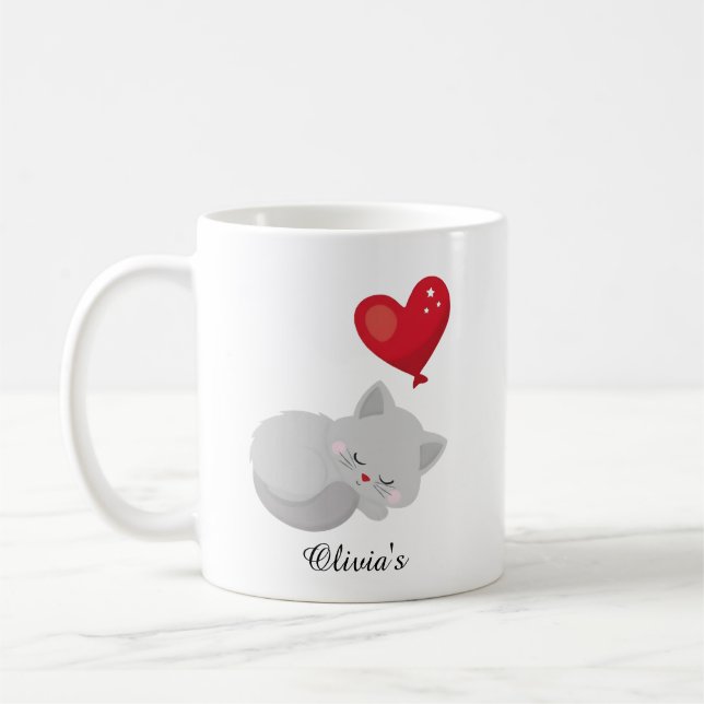 Caneca De Café Gato Fofo Dormindo Nome Personalizado Perfeito Par (Esquerda)