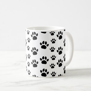 Caneca De Café Gato Fofo e Impressões de Pata de Cachorro Preto e