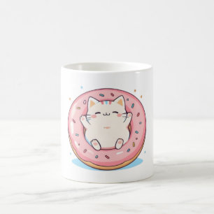 Caneca De Café Gato Fofo em Design Kawaii de Donut Doce