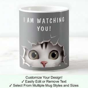 Caneca De Café Gato Fofo Espiando Você Novidade Divertida Cinza