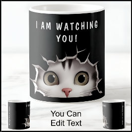 Caneca De Café Gato Fofo Espiando Você Novidade Divertida Preta