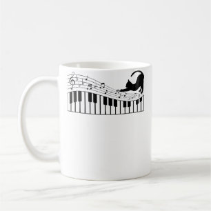 Caneca De Café Gato Fofo Gatinho Tocando Música Clef Pianista Mu