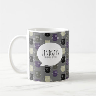 Caneca De Café Gato Fofo Preto Roxo Cinza