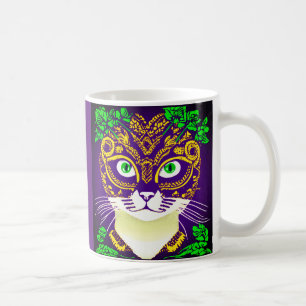 Caneca De Café Gato Fofo Usando uma Máscara de Mardi Gras