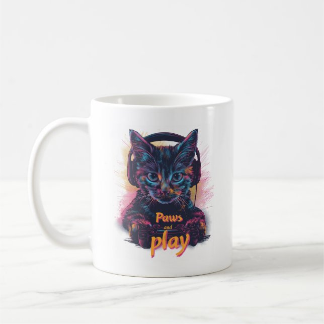 Caneca De Café Gato Gamer Subiu de Level (Esquerda)