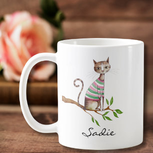 Caneca De Café Gato Gato Bonito de Aniversário, Mãe Personalizada