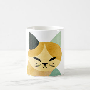 Caneca De Café Gato Geométrico Minimalista Escandinavo Moderno