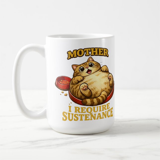 Caneca De Café Gato Gordinho Engraçado “Eu Exijo Sustento” Fofo (Esquerda)