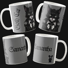 Caneca De Café Gato gótico com Nome Personalizado do Rato Escuro