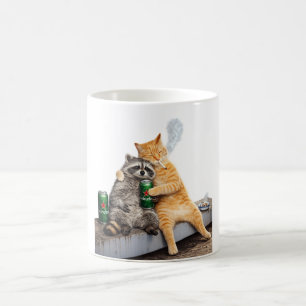 Caneca De Café Gato Guaxinim Fumando Cigarro   Bebida de Meme Ant