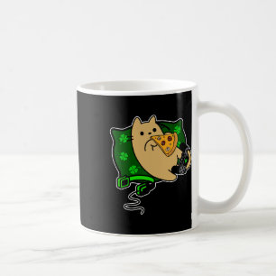 Caneca De Café Gato Jogador Come Pizza Clover St. Patricks