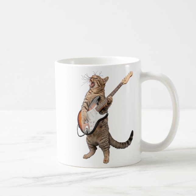 Caneca De Café Gato Jogando Guitarra Camisas Homens Rocham E R (Direita)