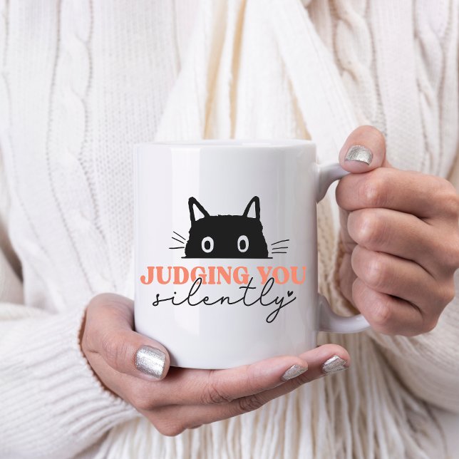 Caneca De Café Gato julgando você silenciosamente Fofo (Criador carregado)
