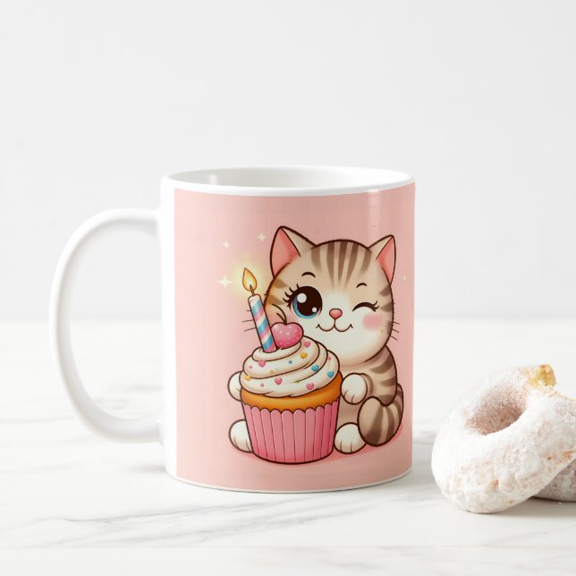 Caneca De Café Gato Kawaii bonito com Cupcake (Com Donut)