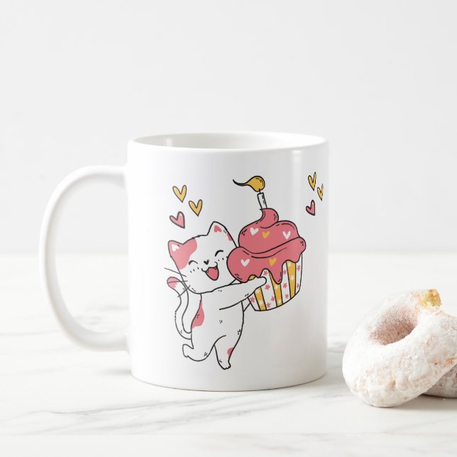 Caneca De Café Gato Kawaii bonito com cupcake (Com Donut)
