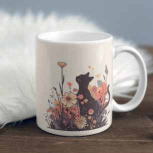 Caneca De Café Gato Kawaii Bonito no Cheio de Campo de Flores
