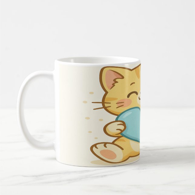 Caneca De Café Gato Kawaii Com Coração (Esquerda)