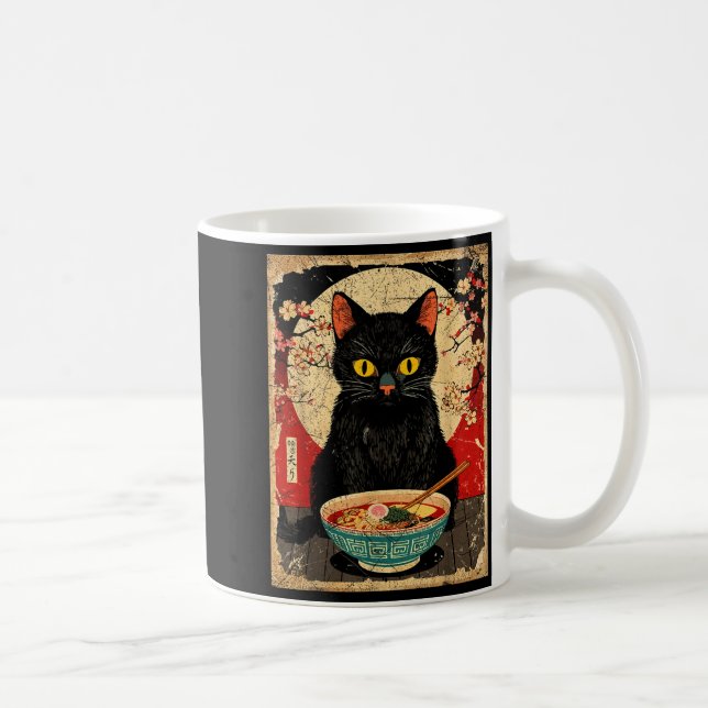 Caneca De Café Gato Kawaii Comendo Macarrão Ramen Presente Divert (Direita)