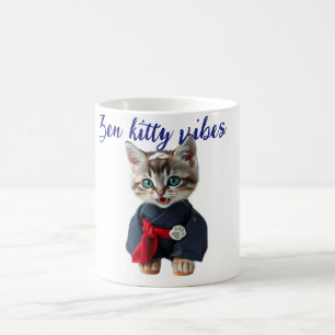 Caneca De Café 😻 Gato Kawaii em Quimono Azul - Arte em Estilo Ja