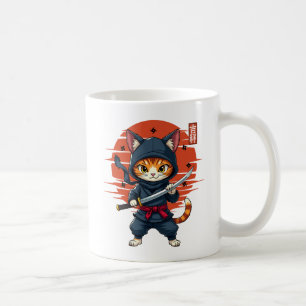 Caneca De Café Gato Kawaii Ninja Japonês, Gato Ninja Com Espada