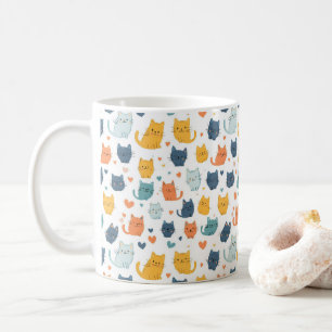 Caneca De Café Gato Kawaii Padrão Amarelo Azul Laranja Amante de 