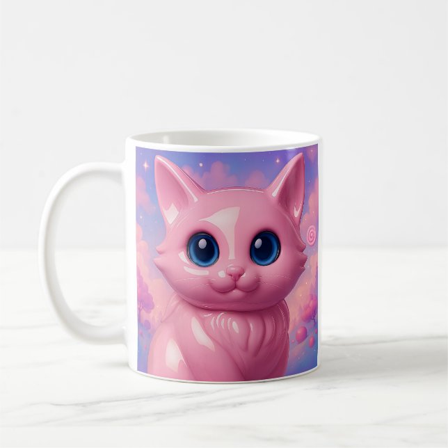 Caneca De Café Gato Kawaii Rosa  (Esquerda)