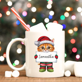 Caneca De Café Gato Laranja Bonito Personalizado De Cama De Natal