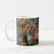 Gato laranja branco bonito em jardim floral