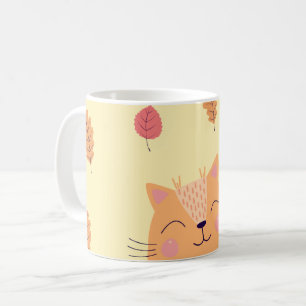 Caneca De Café Gato Laranja Gordinho Brincando nas Folhas de Outo