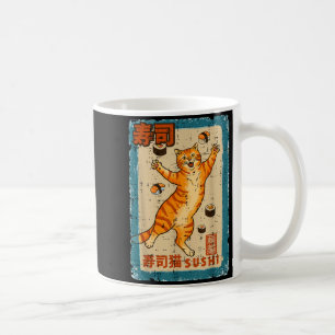 Caneca De Café Gato Laranja Pulando Com Sushi Comida Japonesa Hom